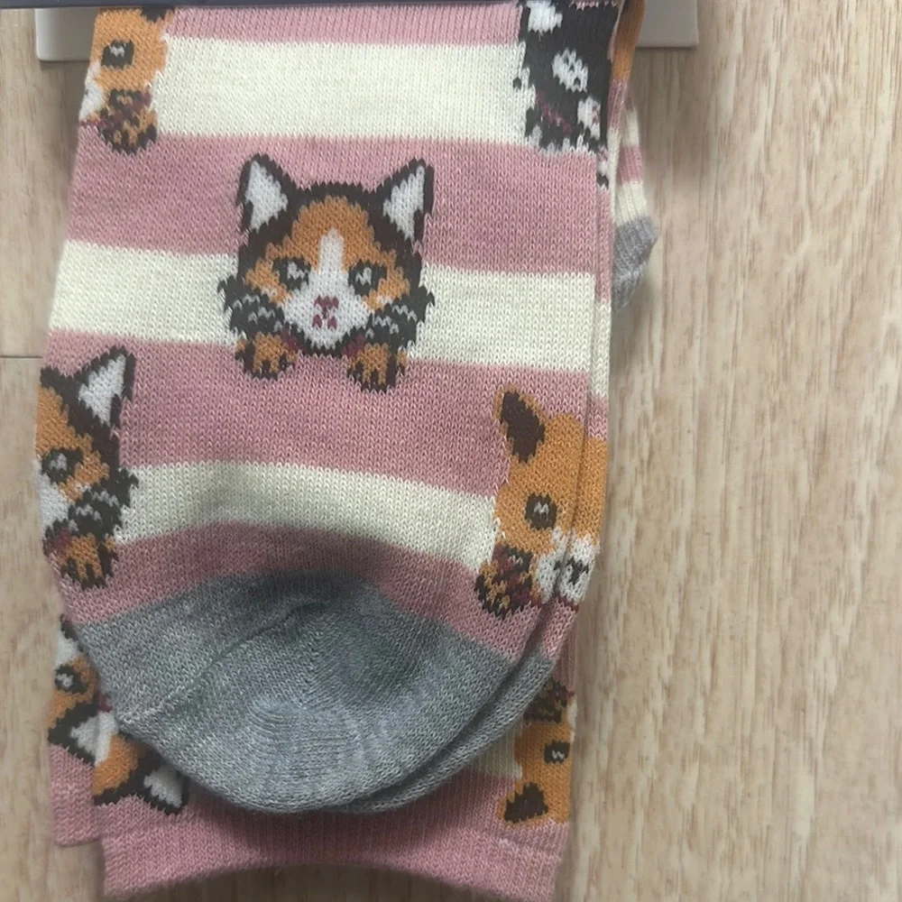 Pawsitively Fun Pink and Gray Cat and Adult Socks